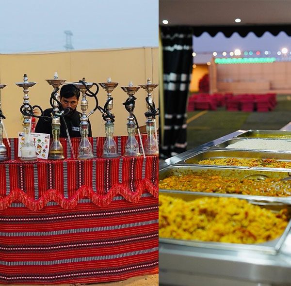 Shisha corner and buffet dinner at the desert camp