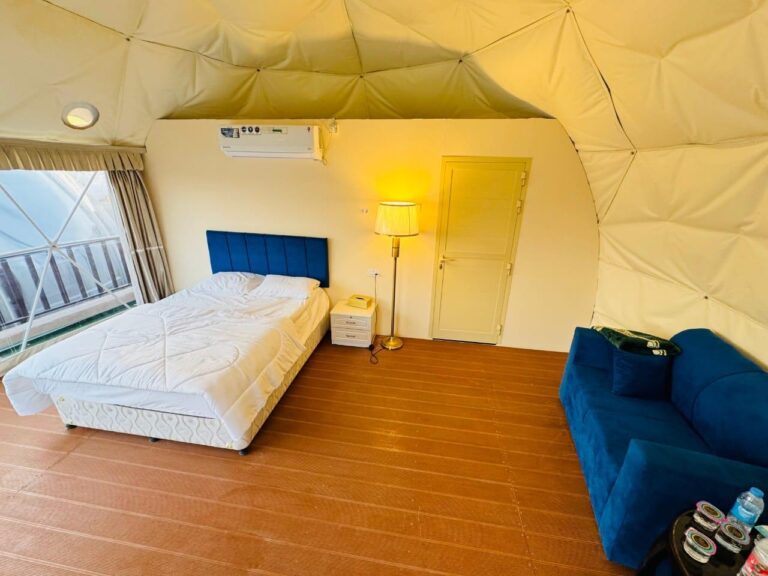 Bedroom inside an overnight dome at the desert camp